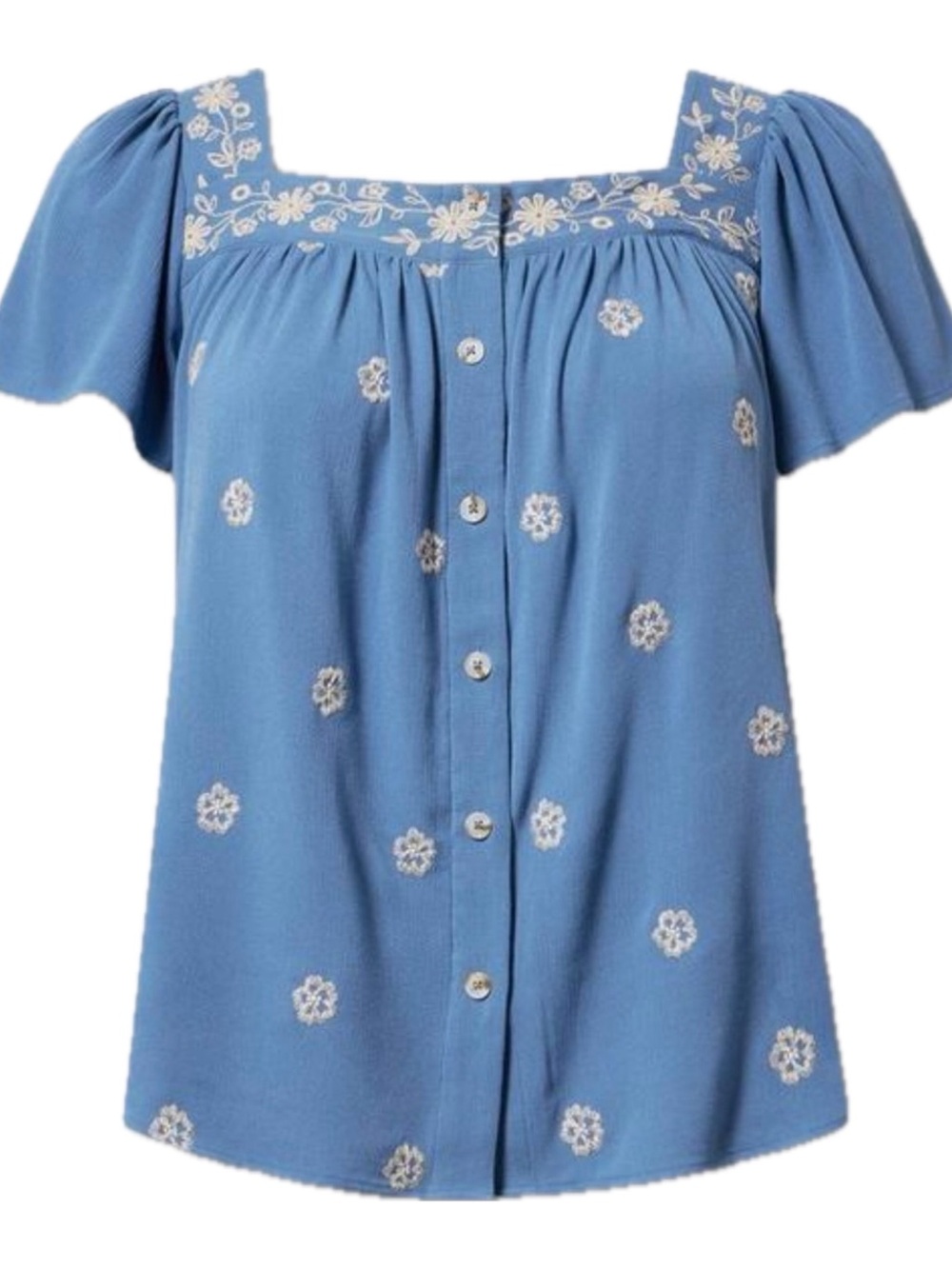 Torrid size 0 (large) blue Embroidered Square-Neck Button Front Top